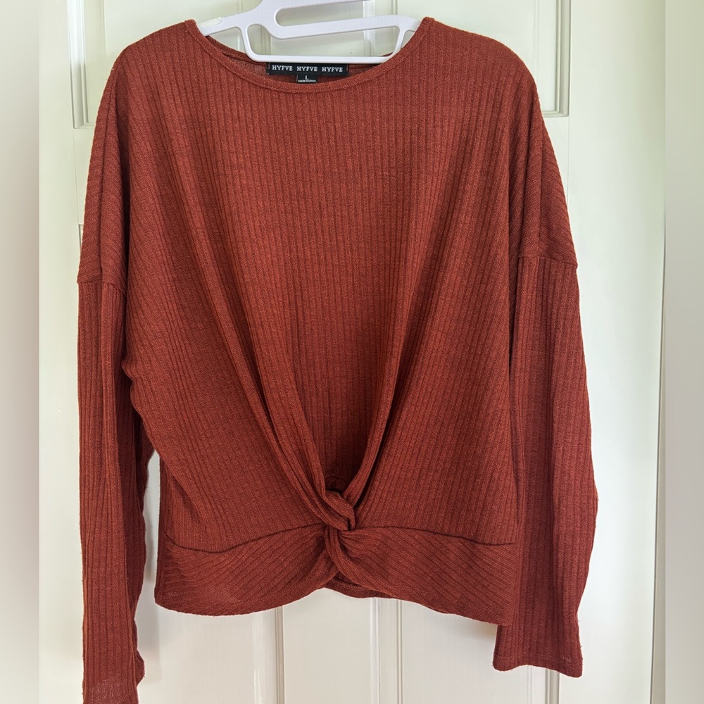 HYFVE Red Ribbed Knot Front Sweatshirt